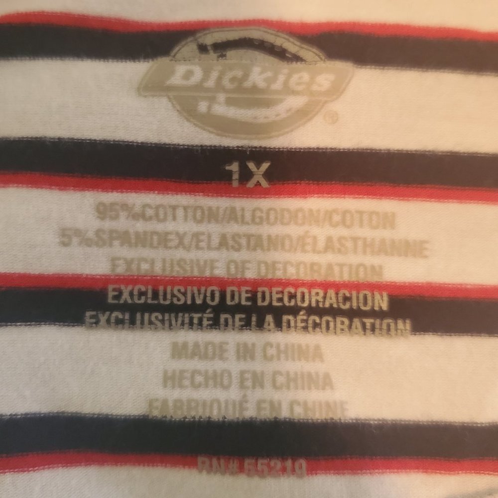 Dickies Women's Cropped Striped Tee Shirt Red, White, & Blue PLUS Size 1X - Picture 13 of 13